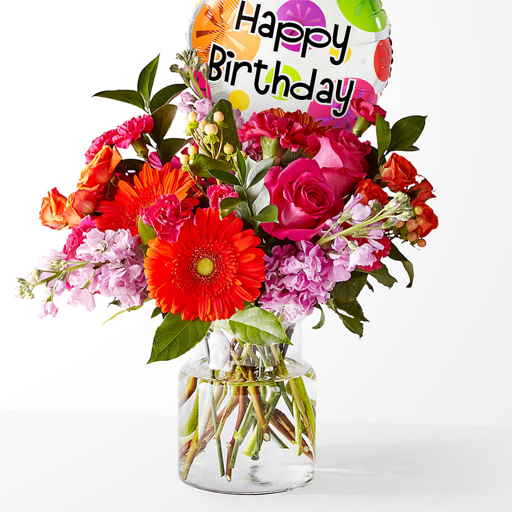 Fiesta Bouquet with Birthday Balloon – MARIE'S FLOWER & GIFT SHOPPE INC, Moultrie GA