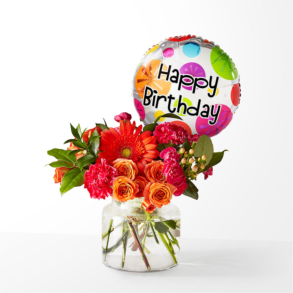 Fiesta Bouquet with Birthday Balloon – MARIE'S FLOWER & GIFT SHOPPE INC, Moultrie GA