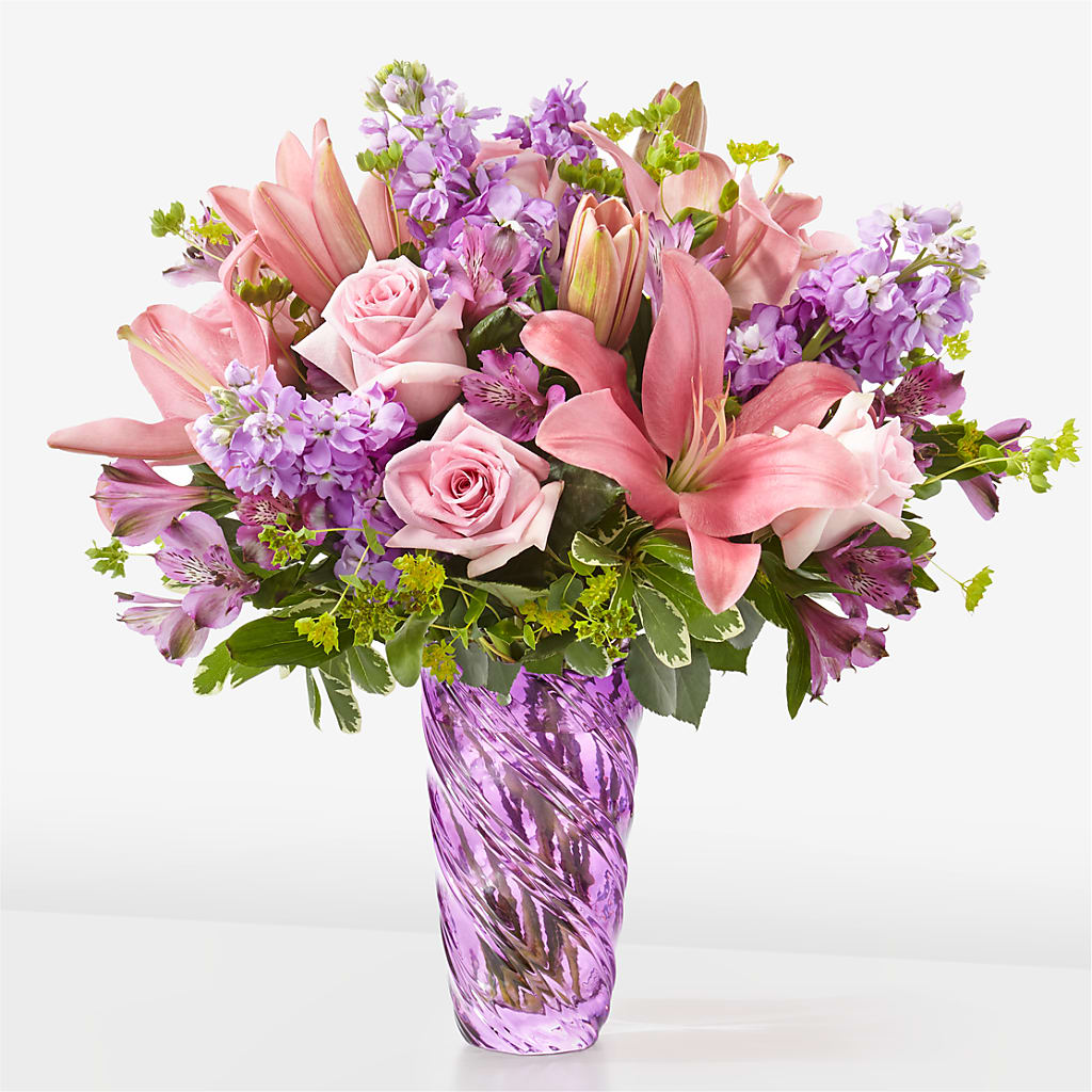 Precious Petals Bouquet with Luxe Swirl Vase – MARIE'S FLOWER & GIFT SHOPPE INC, Moultrie GA
