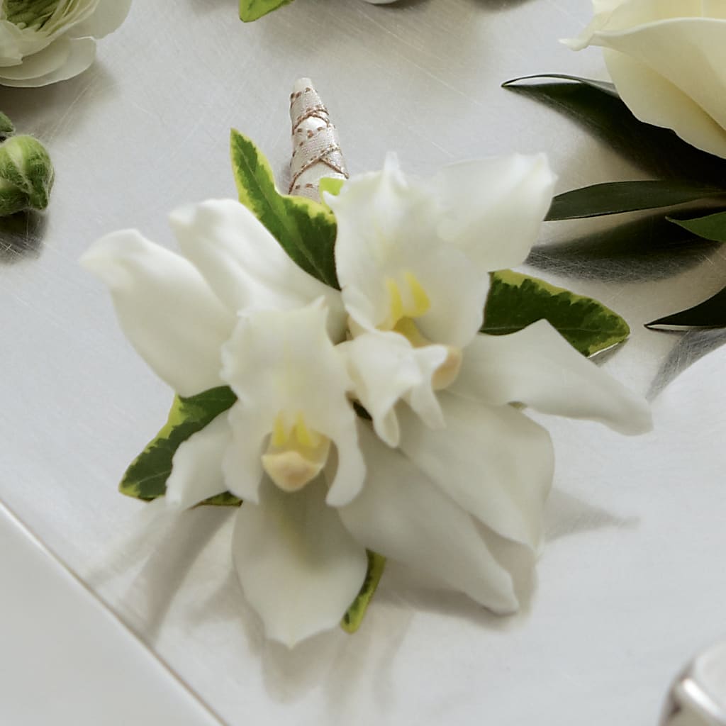 White Mini Cymbidium Boutonniere – MARIE'S FLOWER & GIFT SHOPPE INC, Moultrie GA