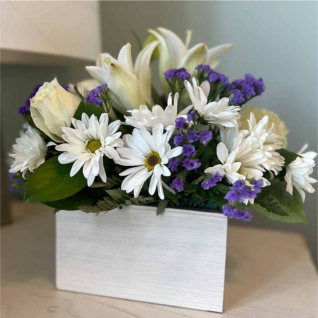 Beyond Blue Box Bouquet – MARIE'S FLOWER & GIFT SHOPPE INC, Moultrie GA